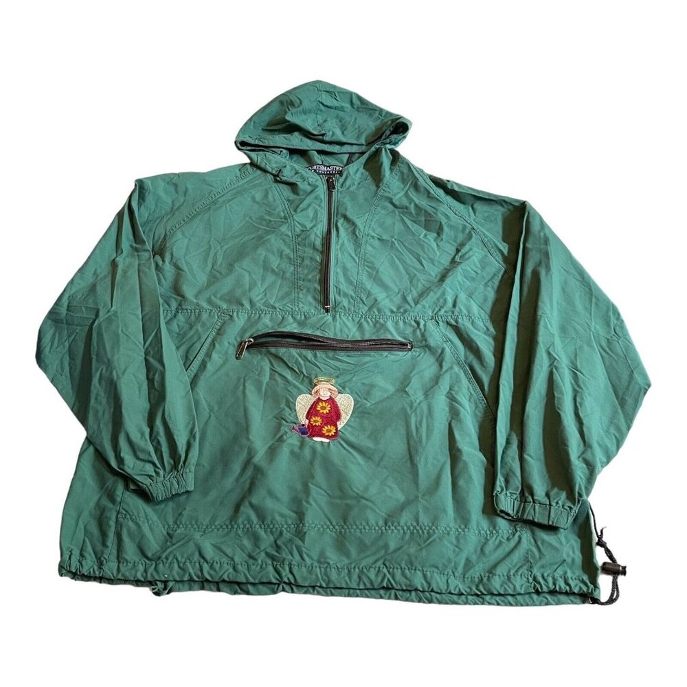 Sportsmaster Green Windbreaker Jacket Gardening Embroidered Angel Large Mom Gift